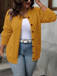 Cárdigan de manga larga con botones de unicolor casual para mujer de talla grande - Amarillo - Ver 4