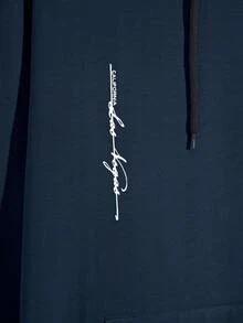 EURMUSE Men Cottonline Letter Printed Regular Hoodie - Navy Blue - View 4