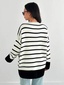 SHEIN Tall 女式黑白休闲毛衣，日常穿着，秋季，冬季 - 黑與白 - 查看 2