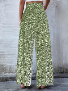 Breezaya Women's Casual Vacation All-Over Print High Waist Wide Leg Pants - Green - View 2