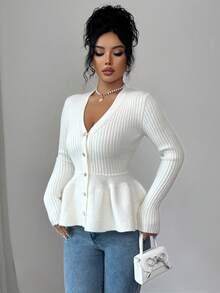 Elenzga Cardigan femme à col V, effet amincissant, patchwork floral, ourlet asymétrique, boutons - Blanc - Voir 5