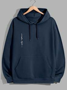 EURMUSE Men Cottonline Letter Printed Regular Hoodie - Navy Blue - View 2