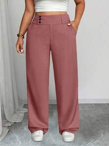 SHEIN Tall CURVE Quần ống đứng thường ngày cỡ lớn cho nữ có cạp chun rộng - Hồng - Xem 5