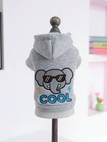 PETSIN 1 件宠物服装，可爱刺绣酷炫大象开衫夹克，猫狗秋冬保暖连帽衫 - 灰色 - 查看 7