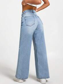 EURMUSE PETITE LOW WAIST SNOW WASH STRAIGHT JEAN Crop Tops Y2k White Crop Tops White Crop Top Women White Y2k Top Jean Crop Top - Medium Wash - View 2