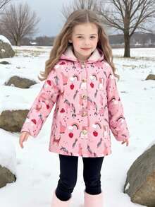 SHEIN 少女卡通印花连帽长袖夹克