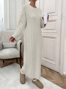 EURMUSE Váy len dệt kim dài cho nữ - Màu be - Xem 5