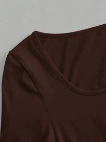 SHEIN Essnce 4件套女士休闲简约方领T恤，纯色，适合秋冬季，分层，户外，汗衫 - 彩色 - 查看 3