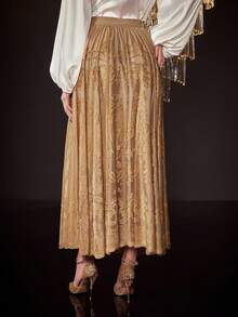 Modelyn 女士拼接蕾丝半身裙 - 卡其色 - 查看 4