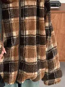 INAWLY New Autumn/Winter Stand Collar Loose Casual Plaid Cardigan - Khaki - View 4