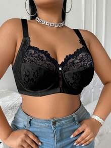SHEIN 1pc Plus Size Lace Patchwork Wireless Bra