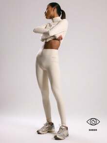 Musera Sport 高腰缝线细节修身Logo拼接运动紧身裤，适合板式网球、网球、匹克球、健身房、秋季瑜伽、普拉提、日常休闲穿着。