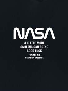 EURMUSE 100 % bomull herrhuvtröja med bokstäver och grafisk dragsko - Mörkgrå - Visa 3