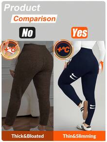 Comfylo 大码女式休闲运动纯色高腰弹力舒适打底裤 大码瑜伽打底裤 瑜伽裤 大码藏蓝色打底裤 女式高弹力打底裤 大码打底裤 大码打底裤 女式大码打底裤 高腰大码打底裤 女式大码打底裤 - 藏蓝色 - 查看 2