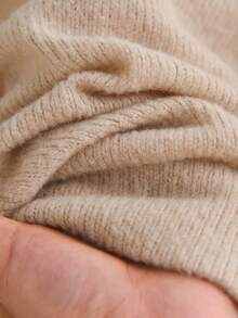 CosyJoli Tricou casual cu guler rotund, pulover, texturat, cu nervuri, brodat, mărime plus - Cămilă - Vizualizare 6