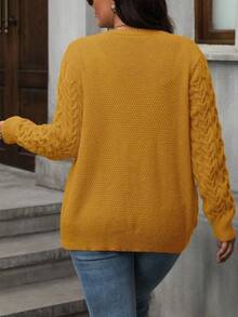 Cárdigan de manga larga con botones de unicolor casual para mujer de talla grande - Amarillo - Ver 2