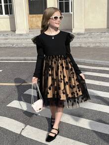 Tween Girl Elegant Lady Vacation Cap Sleeve Textured Floral Mesh Dress,Holiday Summer Travel - Multicolor - View 10