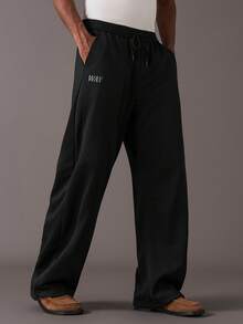 STYNVO 男士休闲百搭字母印花运动裤 男士宽松版型裤 男士黑色运动裤 男士抽绳裤 男士宽松运动裤 专业俱乐部运动裤 - 黑色 - 查看 3