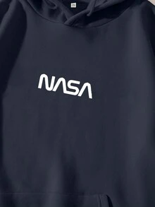 EURMUSE sweat-shirt à capuche casual à manches longues pour hommes avec imprimé texte - Bleu marine - Voir 4