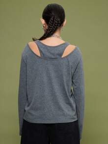 COUREZ Long Sleeve Layered Slouchy Fit Vest Top, Y2K  For Women Spring For Women Casual Going Out Tops Women's Spring Top  Party Top - Multicolor - View 3