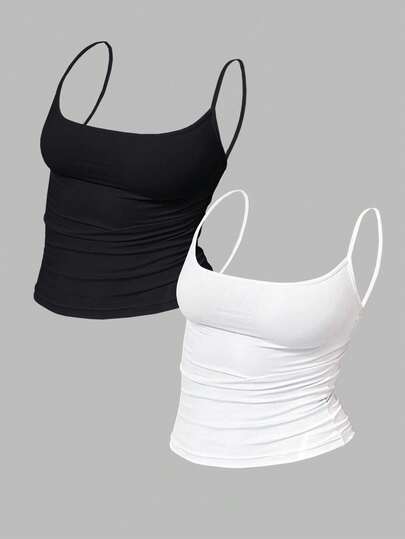 Zyxie Women's Solid Color Pleated Fitted Camisole