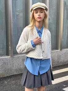 Teen Girls' Fashionable Fluffy Button Jacket - Beige - View 6