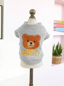 PETSIN 1pc Pet Clothing, Cute Embroidered Cartoon Bear Pattern Gray Cardigan Jacket, Warm And Comfortable For Dogs To Wear In Autumn And Winter - Grizzly Bear - View 7
