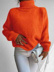 RueChic 高領插肩袖條紋針織套頭毛衣 - 橘色 - 查看 6