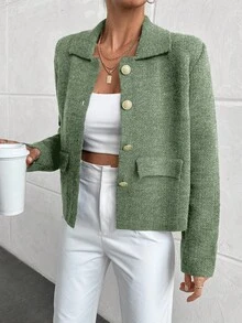 EURMUSE 纯色前扣优雅长袖开衫