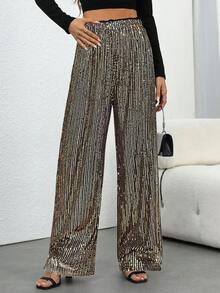 EMERY ROSE Women's Sequin Straight Leg Pants, Autumn Winter Party Holiday For Holiday Party Clothes - Gold - View 4
