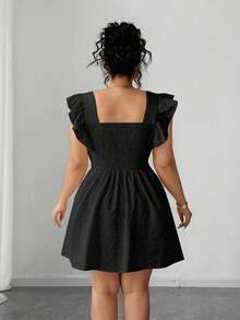 Elenzga Elegant Jacquard Ruffle Hem Dress In Light Yellow - Black - View 2