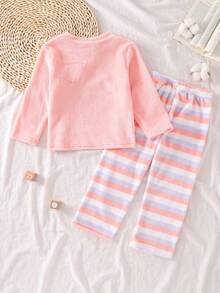2pcs/Set Soft & Comfortable Girls Pajama Set, Including Long Sleeve Top And Plaid Pants - Multicolor - View 2