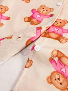 2pcs Girls Casual Khaki Cartoon Bear Print Long Sleeve Top And Pants Comfortable Loungewear Set, Spring/Autumn Fall Winter - Apricot - View 4