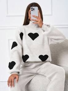 SHEIN Tall 2pcs/Set Casual Heart Pattern High Neck Sweater - Apricot - View 5