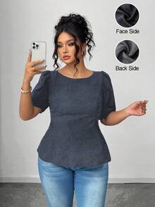 SHEIN Elenzya Plus Size Casual Shirt With Unique Back Tie Design - Dark Grey - View 4