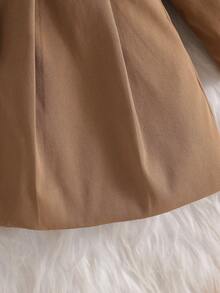 SHEIN 女婴仿毛领蝴蝶结装饰风衣，秋冬款 - 咖啡棕 - 查看 4