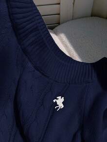 Comfortcana Plus Size Embroidered Twist Crew Neck Long Sleeve Sweater Jumper For Woman Women Sweater Women Sweaters Navy Blue Sweater Autumn Winter Clothes For Women Women Sweater Women Sweaters,Fall,Fall Clothes For Women - Navy Blue - View 7