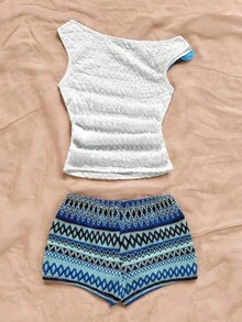 Soleia Plus Size Casual Vacation Western Beach Wedding Guest Attire Graduation Brunch Women's St. Patrick's Day Spring Break Easter Music Festival Elegant Boho Tropical Floral Halter Neck Camisole Top And Colorful Striped Shorts 2-Piece Set