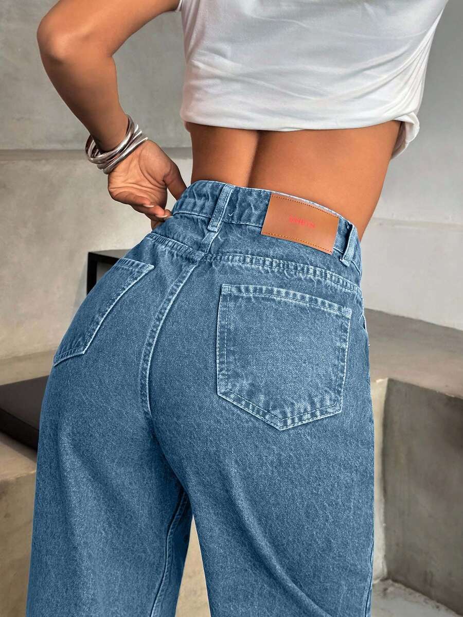 EURMUSE HIGH WAIST CASUAL STYLE DENIM STRAIGHT - Light Wash - View 1
