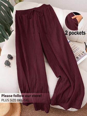 SHEIN Frenchy Plus Size Women's New Spring Summer Business Casual Woman Beach Outfits For Woman Valentine Day Style Fashion Commuting Elegant Purple Lotus Root Pink Wide-Leg Trousers, Pocket Trousers.Pants Beach Vacation Outfits Lavender College Students Outfit Valentines Clothes Cruise Outfits Women Summer Pants Baggy Loose Pants For Women Casual Pants For Women