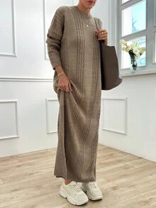 EURMUSE Cable Pattern Sweater Dress - Mocha Brown - View 5