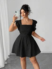 Elenzga Elegant Jacquard Ruffle Hem Dress In Light Yellow - Black - View 5