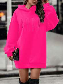 EMERY ROSE 女式宽松休闲长袖运动衫 - 玫紅色 - 查看 4