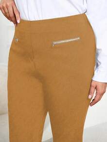 Pantalones casuales de unicolor para mujer de talla grande, versátiles para el transporte - Amarillo - Ver 4