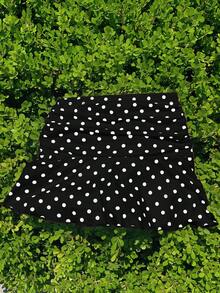 Solflare Plus Size Polka Dot Casual Skirt, Suitable For School And Outings - Black and White - View 8
