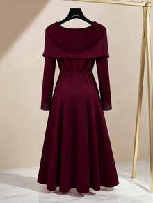 GlowEve Vestido de manga larga de punto con flores y decoración de rhinestones, elegante para uso diario, moda de calle francesa, versátil para fiesta, vacaciones y negocios, color borgoña, otoño/invierno