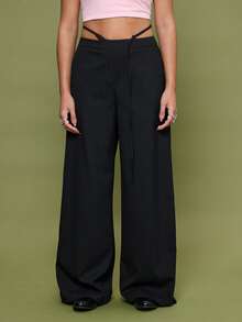 COUREZ Low Rise Baggy Asymmetric Waist Trousers /Y2K Fall For Women Winter For Women Casual Bottoms Wide Leg Pants Going Out Casual Party Black Pants