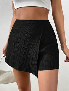 Chiquease Quần đùi nữ Bất đối xứng Trọn gói màu trơn Giải trí - màu đen - Xem 7