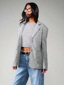 MISSGUIDED Professional Herringbone Blazer With Notch Lapels And Button Closure For Office Business - Grey - View 3