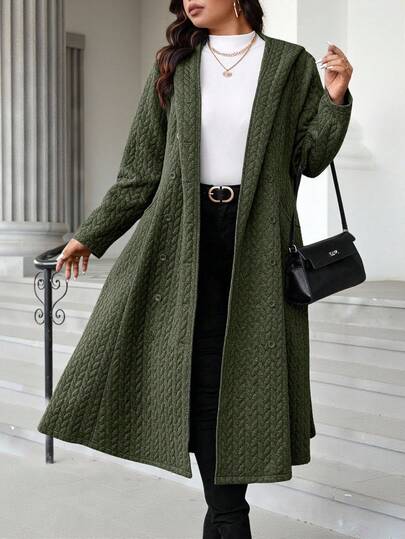 Calvaya 大码纯色长袖前扣口袋简约连帽外套，休闲日常穿着